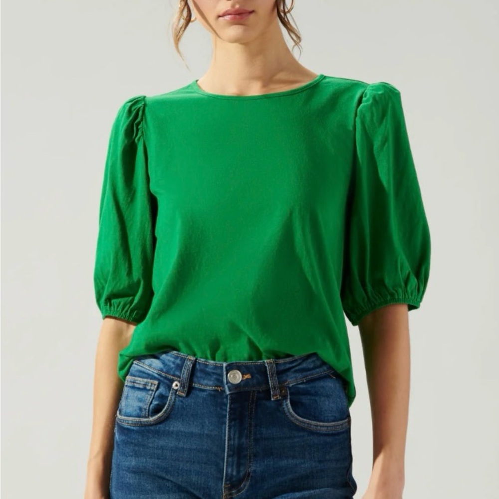 Green Puff Sleeve Blouse